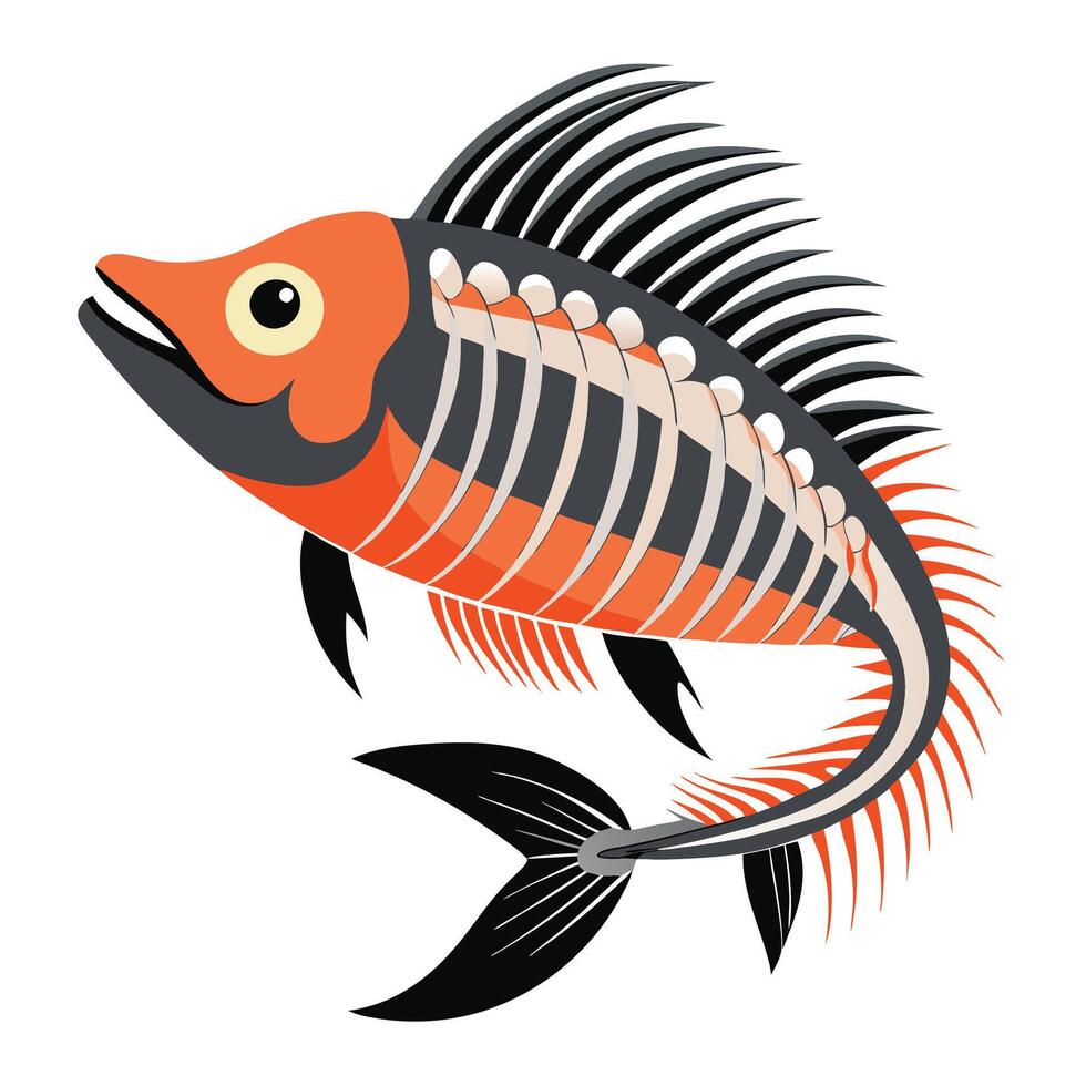Black Fish Skeleton Illustration with Spikes vector