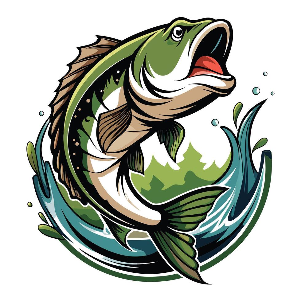 Largemouth Bass Leaps from the Water to Catch a Bite vector