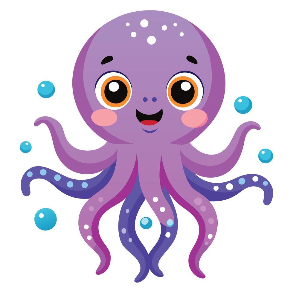 Cute Cartoon Octopus with Colorful Tentacles vector
