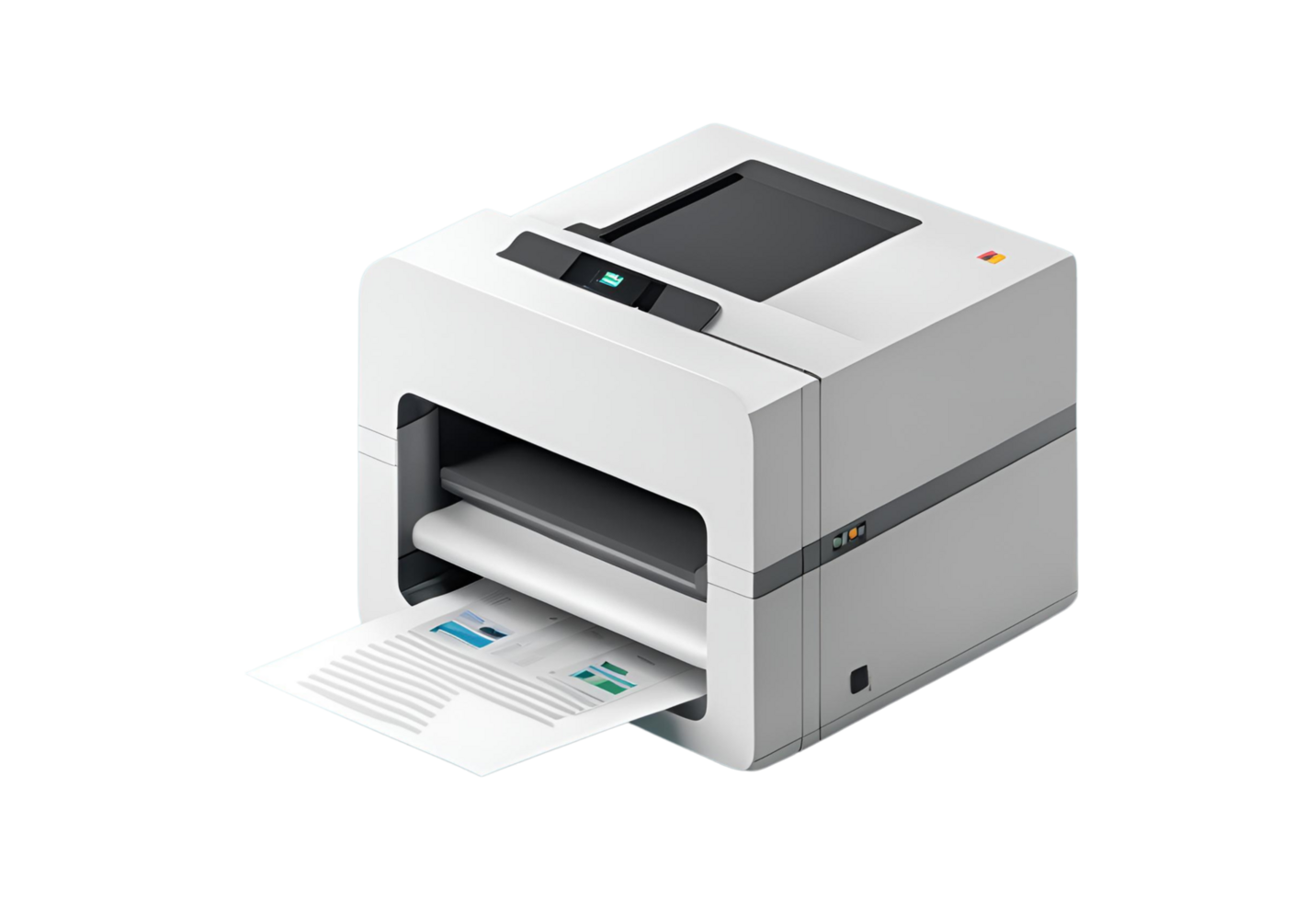 3D paper printer icon with document, digital office equipment, isolated background. png
