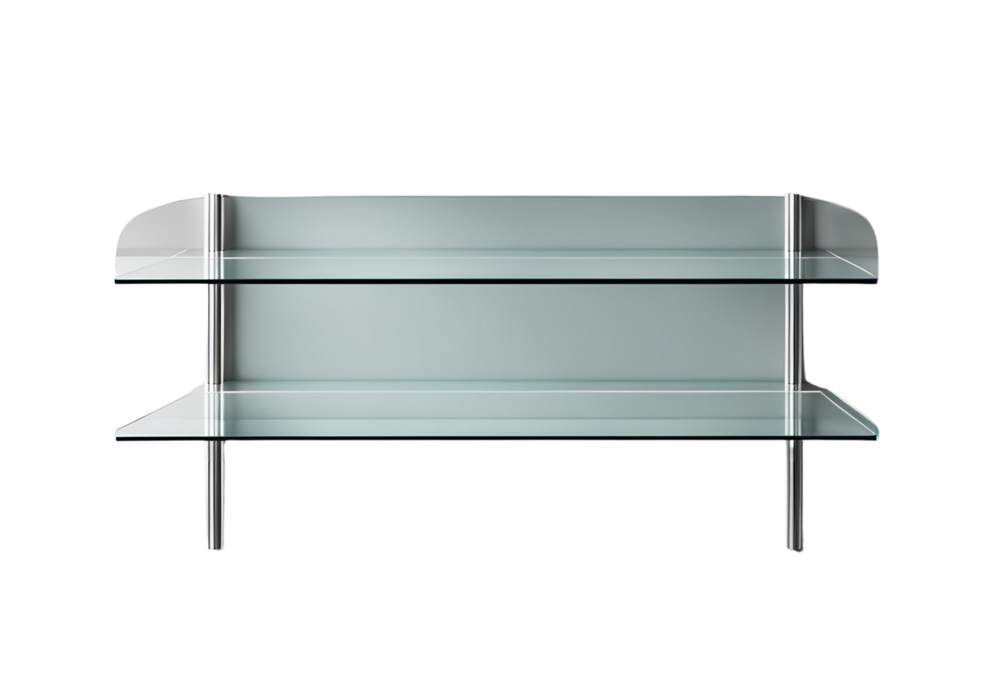 Modern transparent glass shelf with sleek design for contemporary interior decor. png