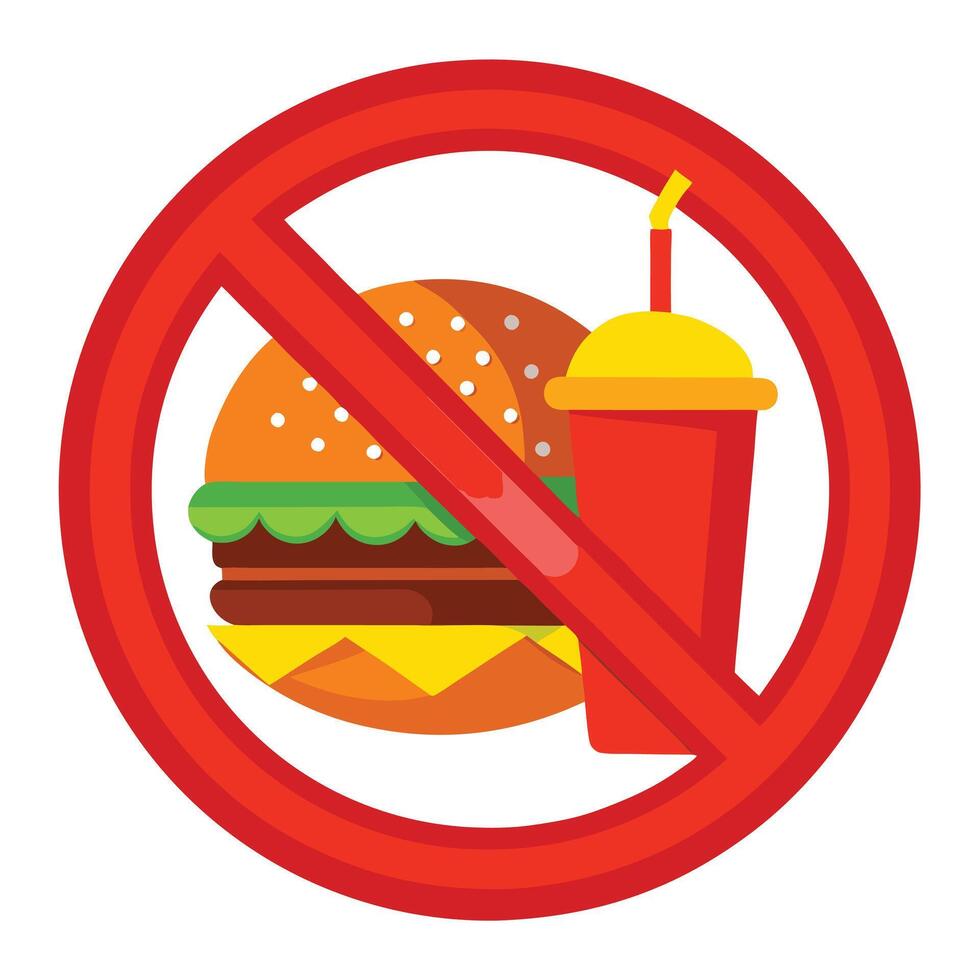 Fast Food with No Entry Sign - Cartoon Style Prohibition Icon vector