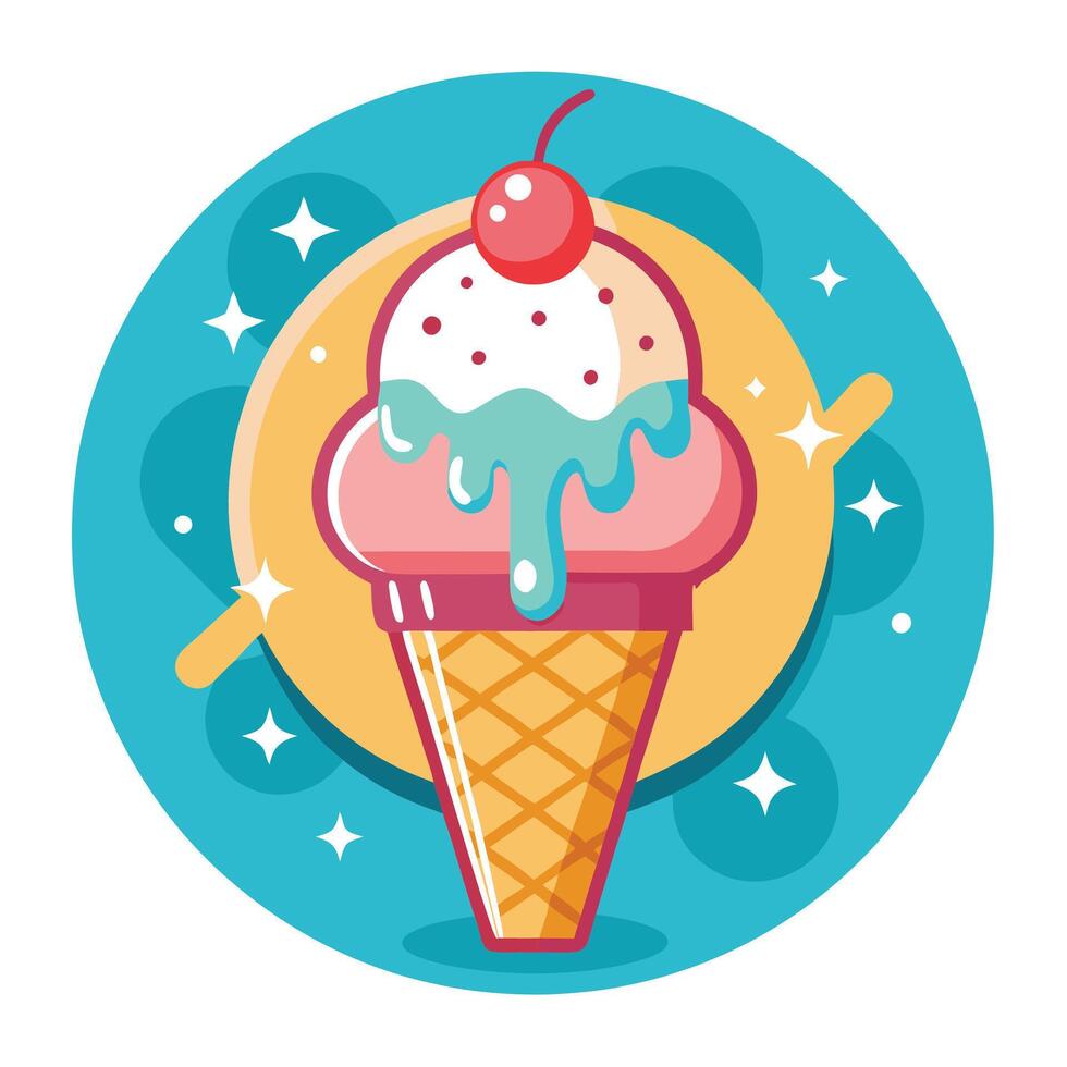 Retro Ice Cream Cone with Swirl and Cherry vector