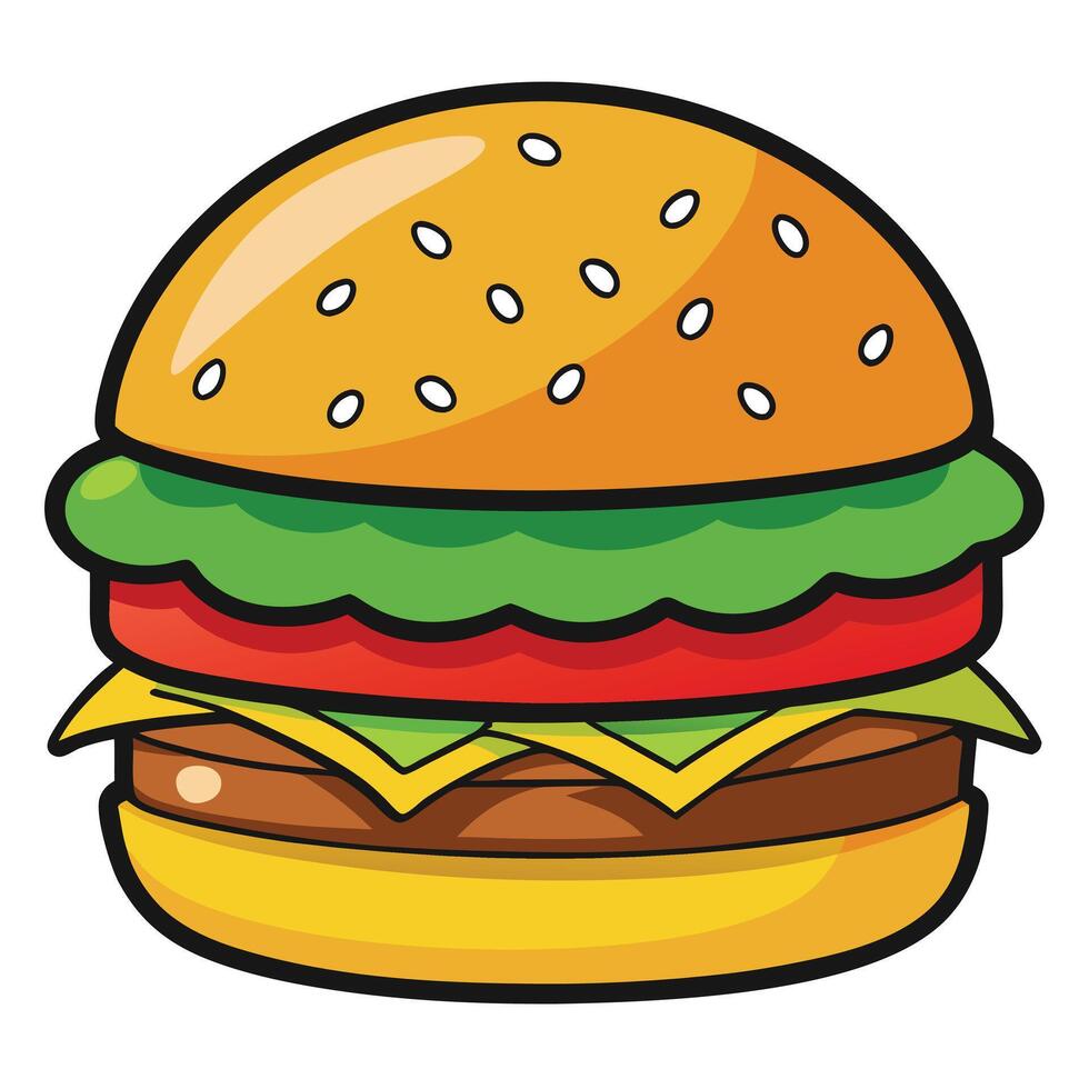 Tasty Cheeseburger with Fresh Lettuce and Tomato vector