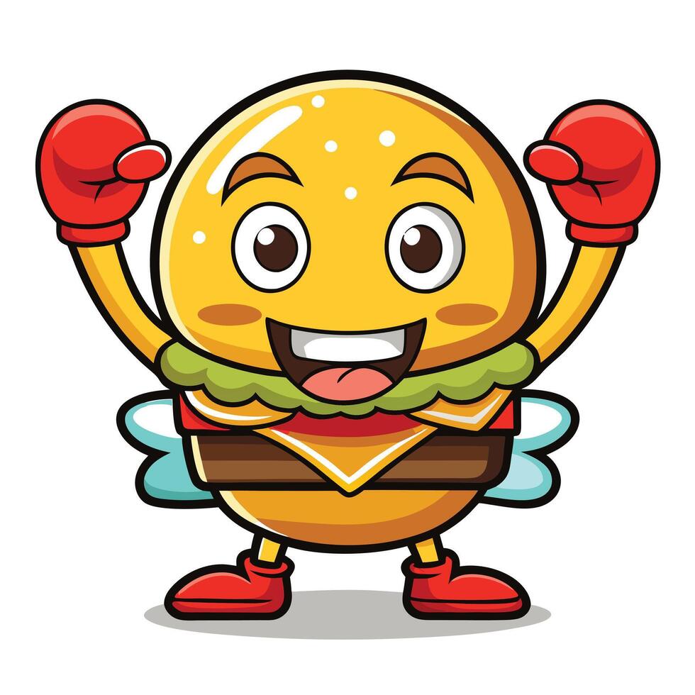 Happy Boxing Hamburger Character with Red Gloves vector