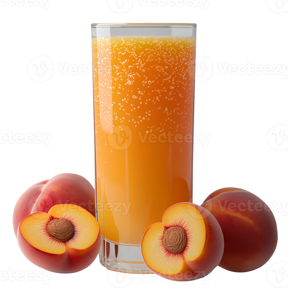A glass of orange juice with peaches png