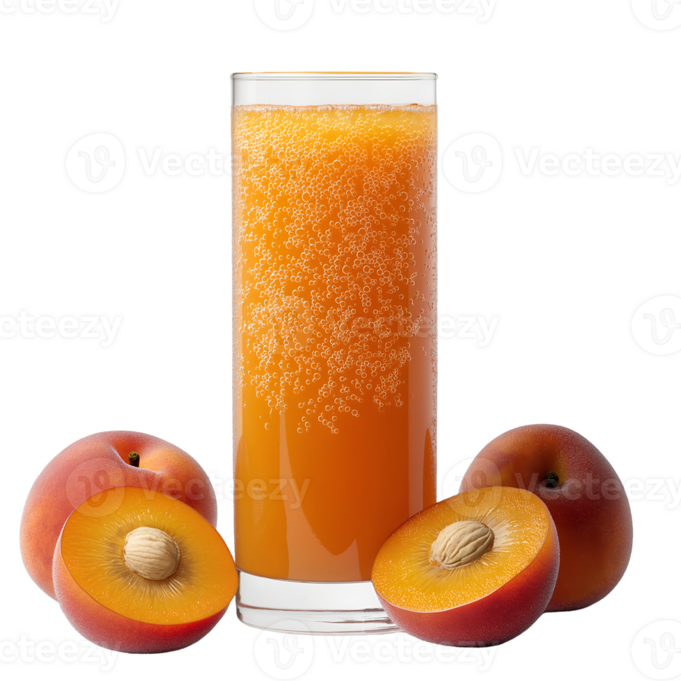 A glass of orange juice with a slice of peach png