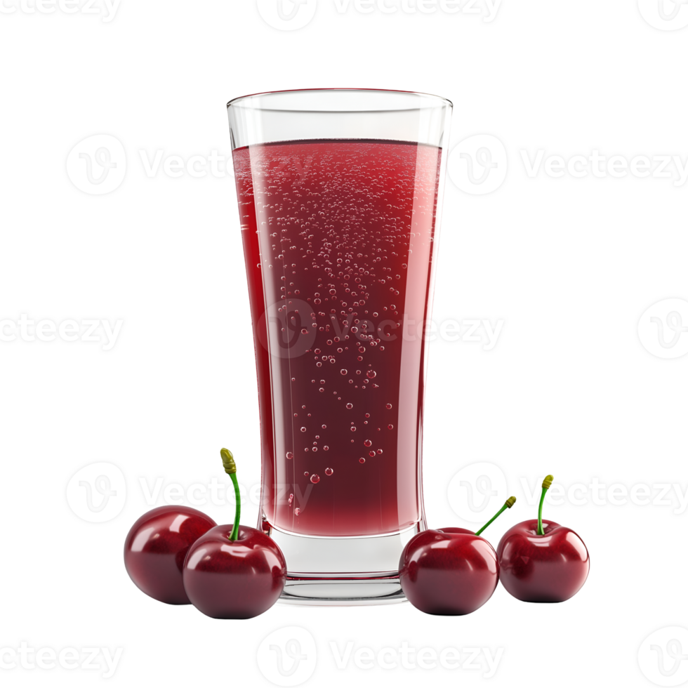 A glass of cherry juice with cherries png