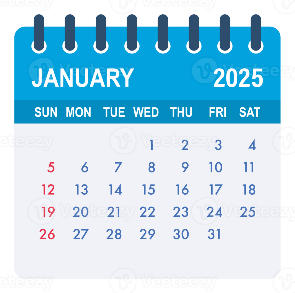 January 2025 tear off calendar page showing days and dates png