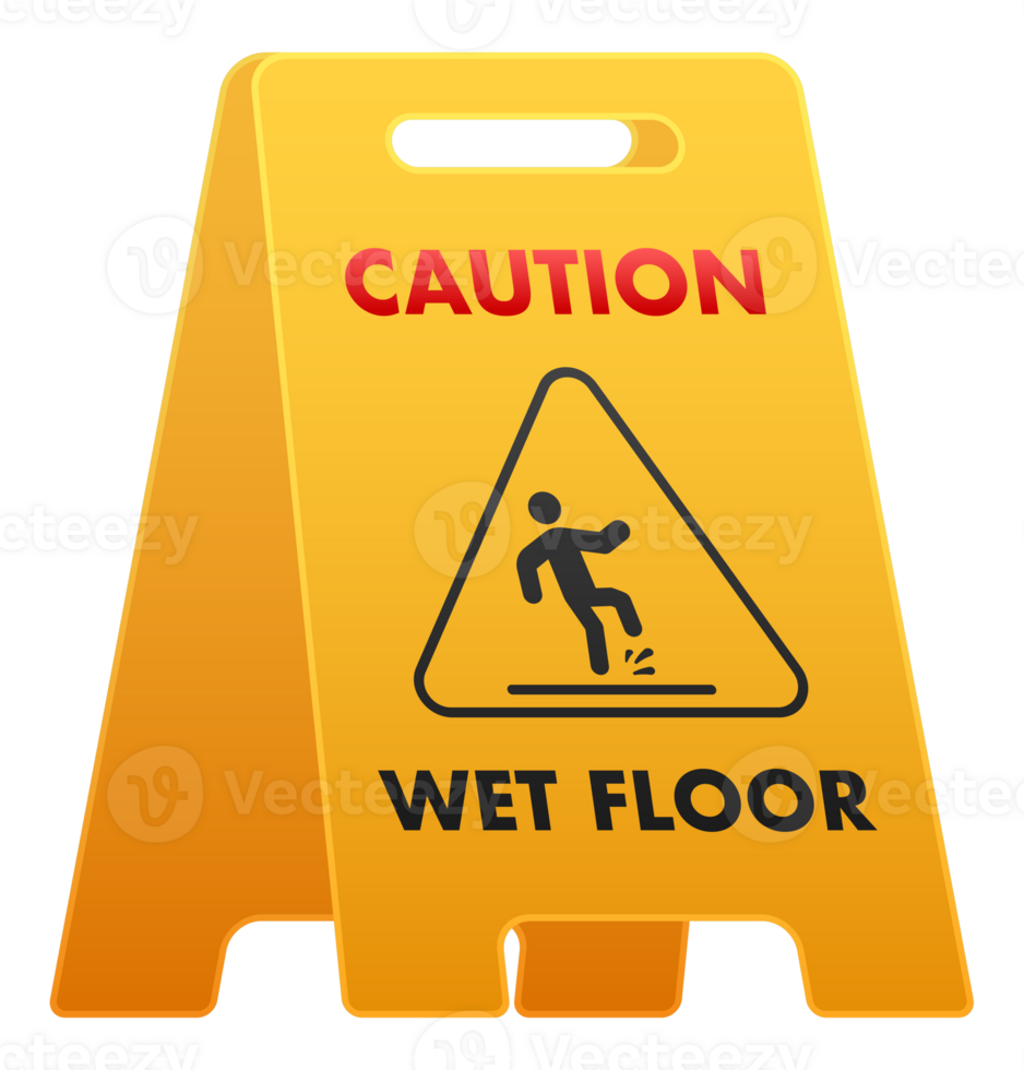 Yellow Caution Wet Floor Signs Warning about Slippery Surface png