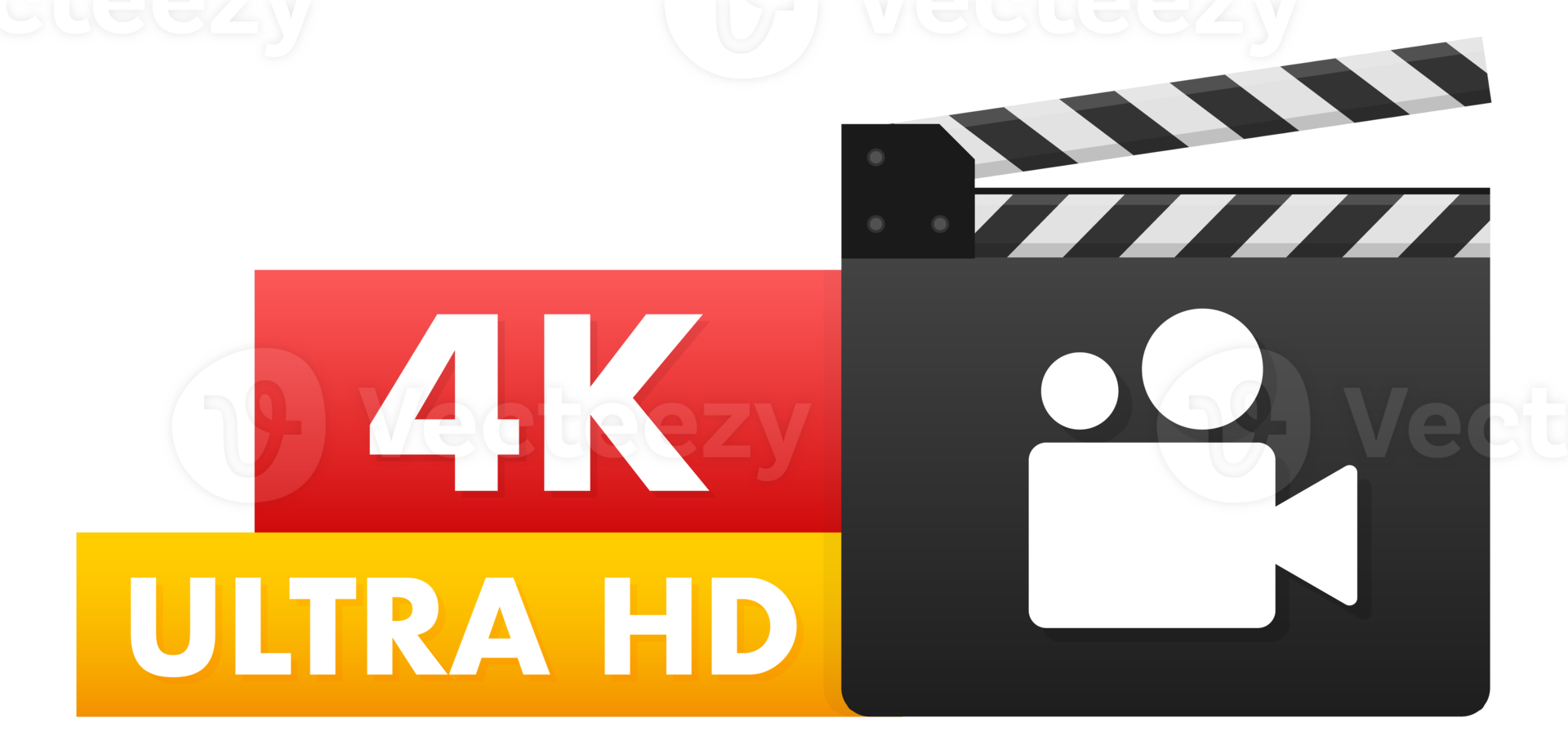 Clapperboard with resolution markings indicating broadcasting quality from SD to 8K Ultra HD png