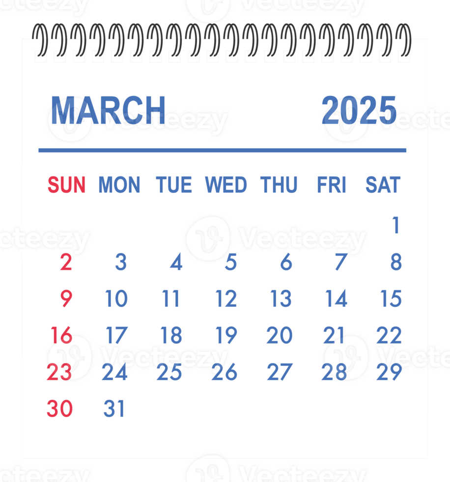 March 2025 calendar page showing days and weeks png