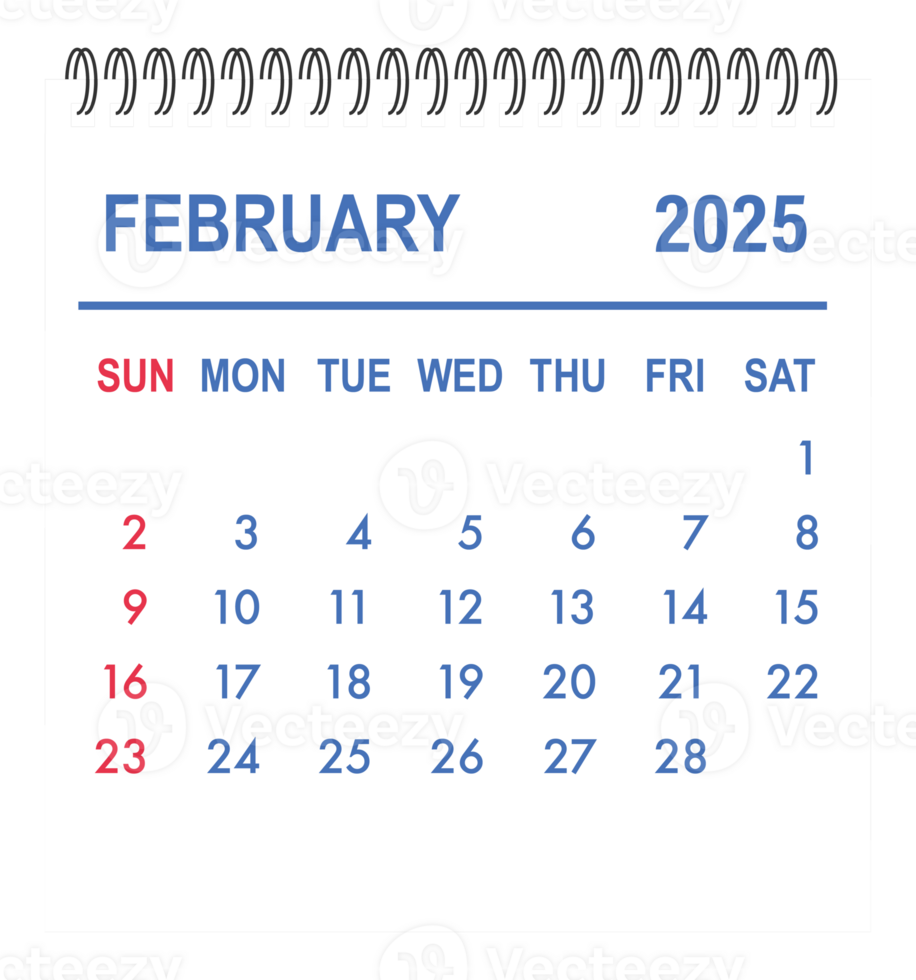 February 2025 calendar page showing days and weeks png