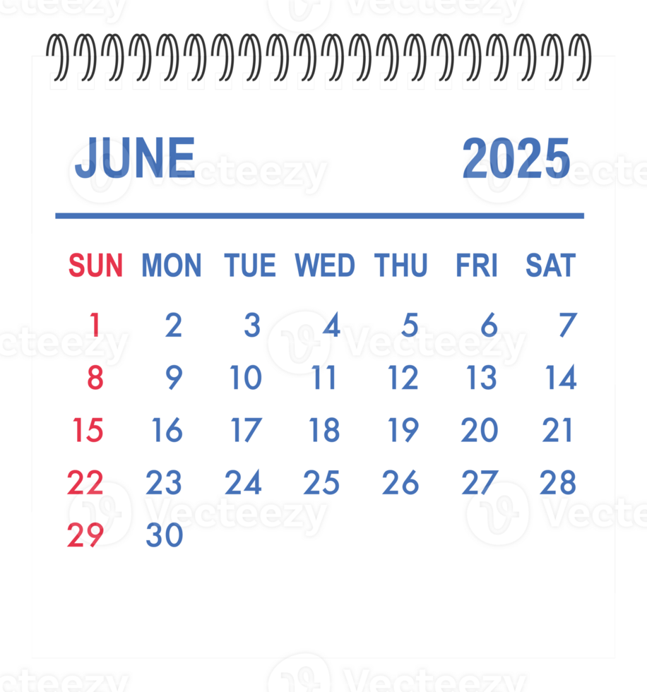 June 2025 calendar page showing days, weeks, and months for scheduling and planning png
