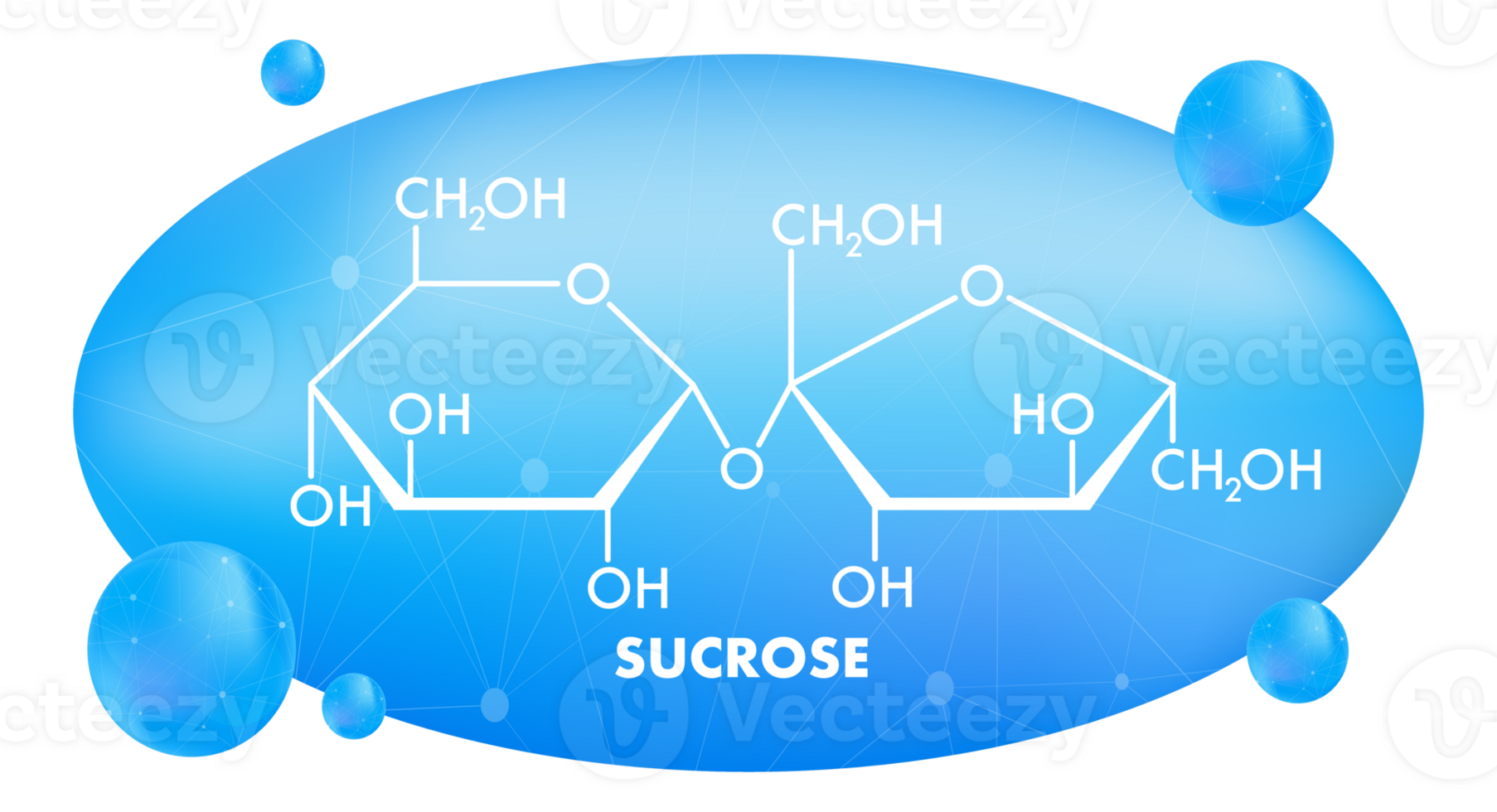 Sucrose Molecular Structure with Chemical Formula on Blue Background png