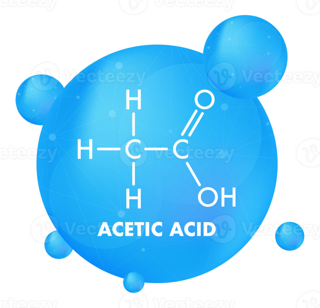 Acetic Acid Molecule Structure inside Blue Sphere with other Spheres Floating Around png