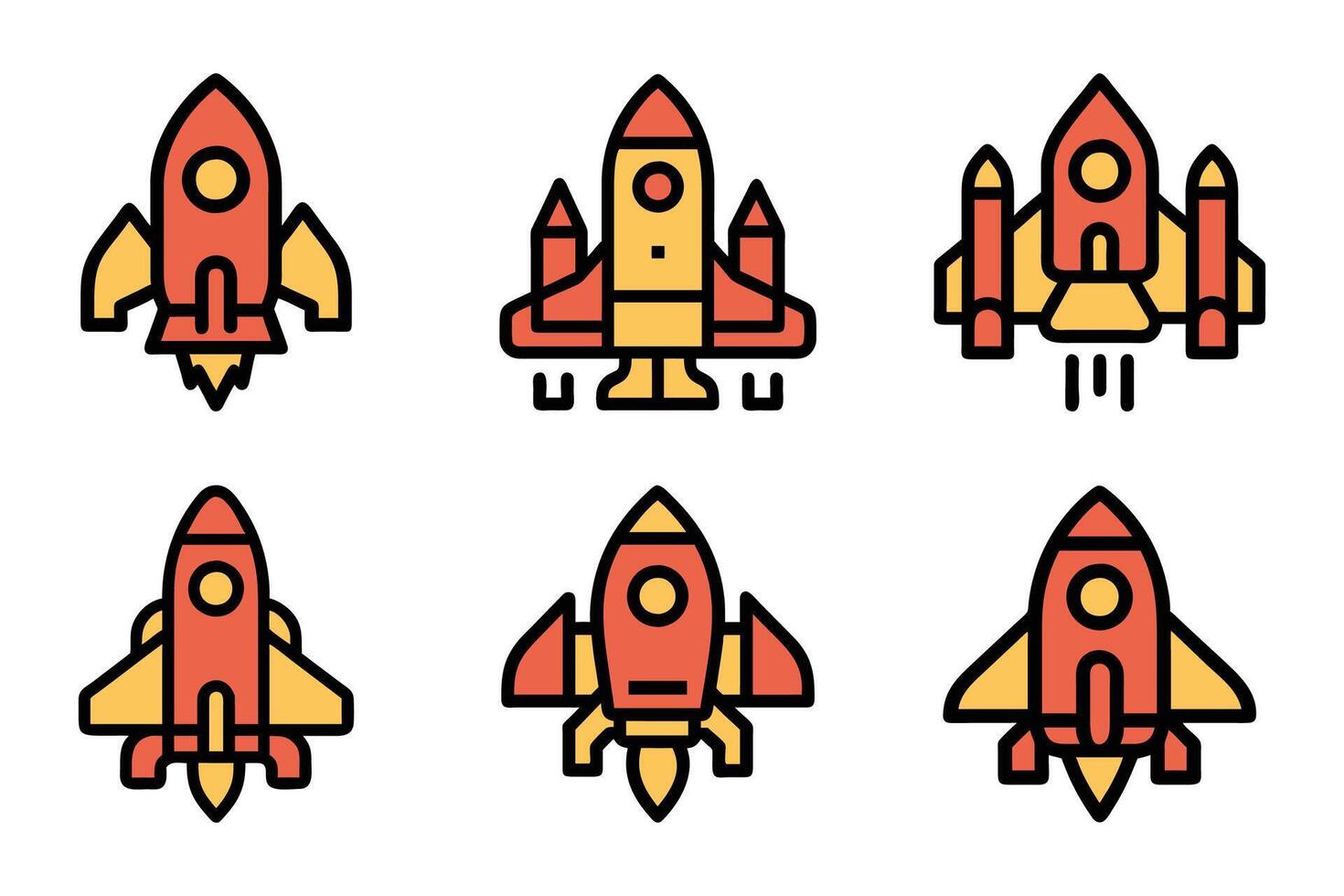 Flat design rocket launch silhouette icon set vector