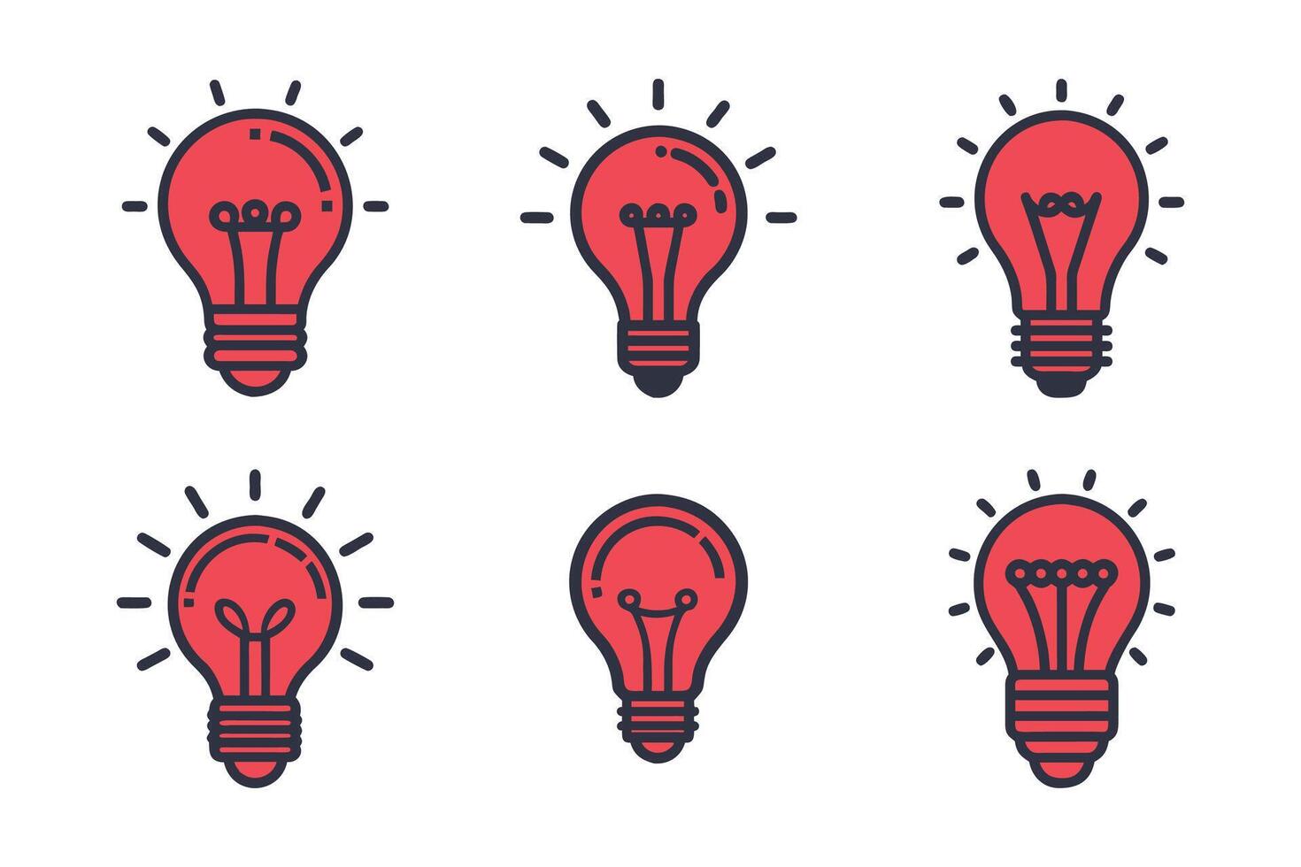 Bulb light line art silhouette icon set vector