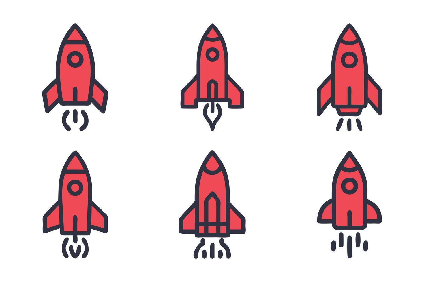 Abstract rocket launch silhouette icon set flat vector