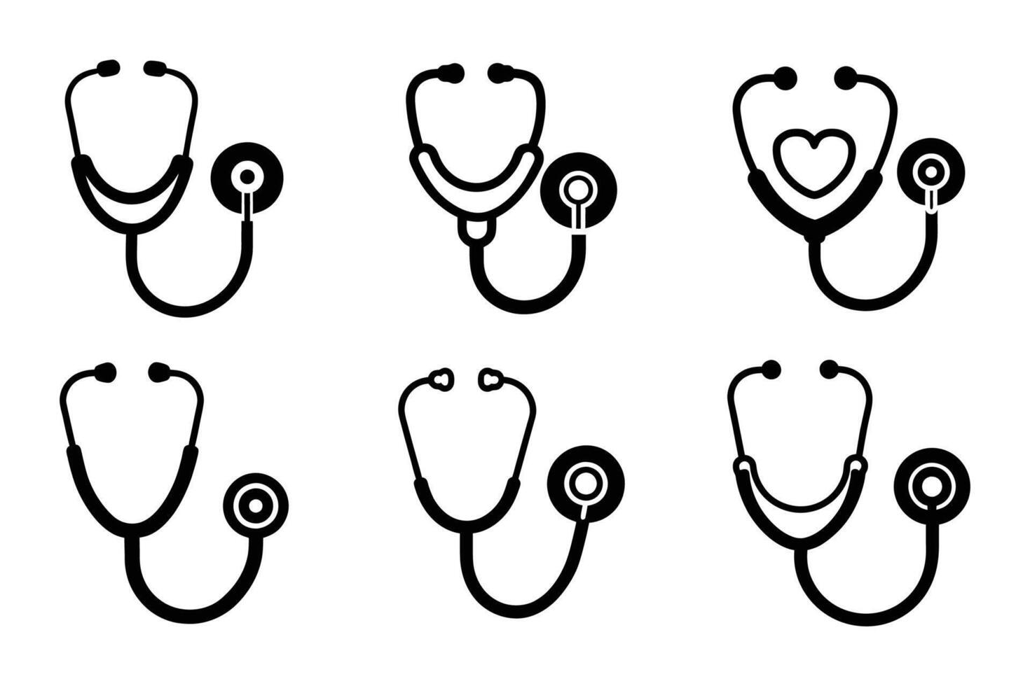 Monochrome stethoscope silhouette icon set pack vector