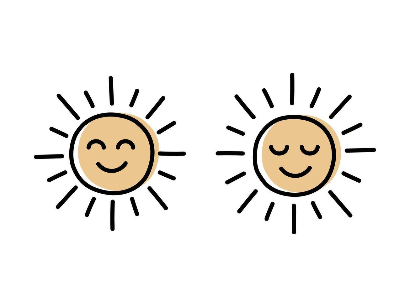 Set of sun with smile icon line art isolated. vector