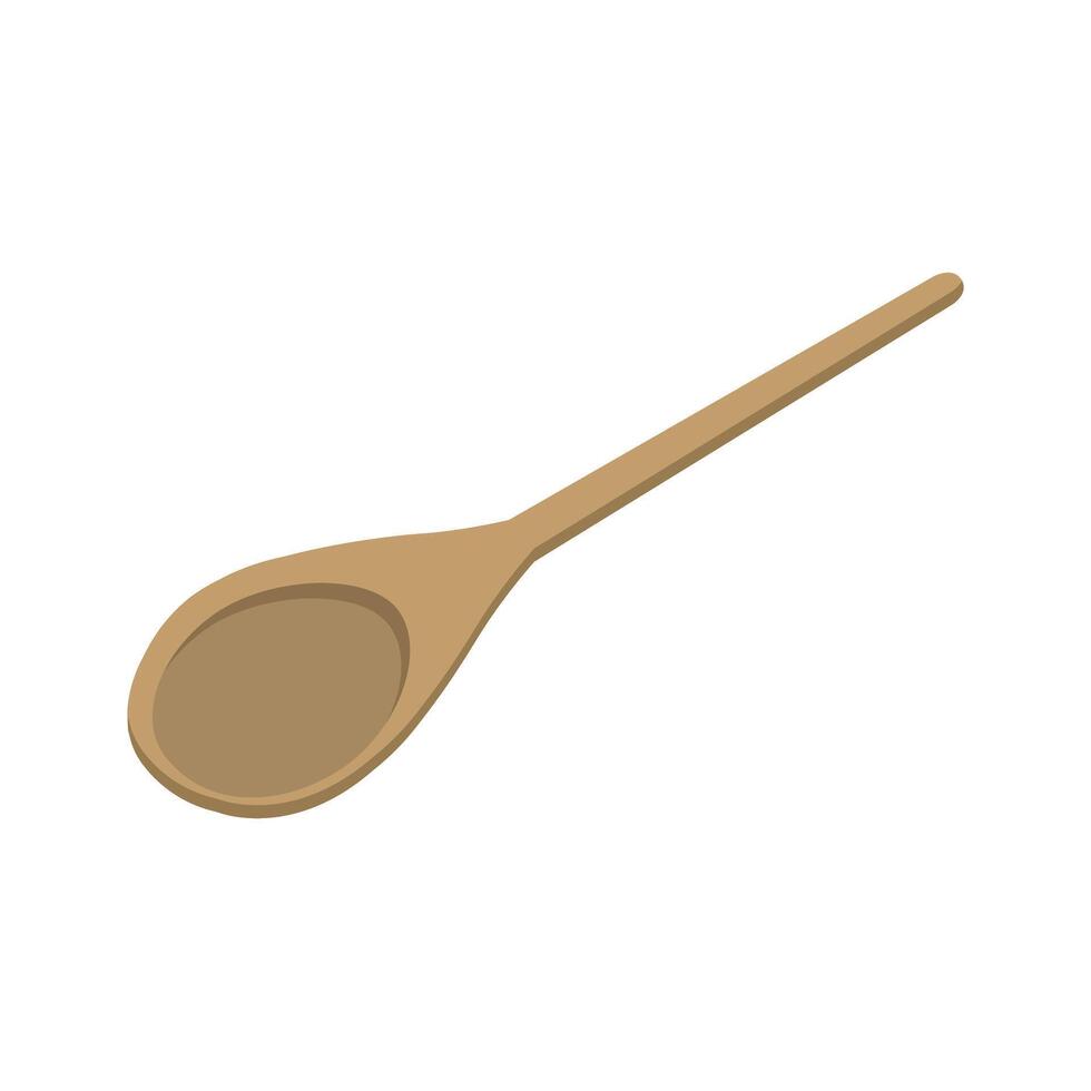 Long wooden spoon flat isolated vector