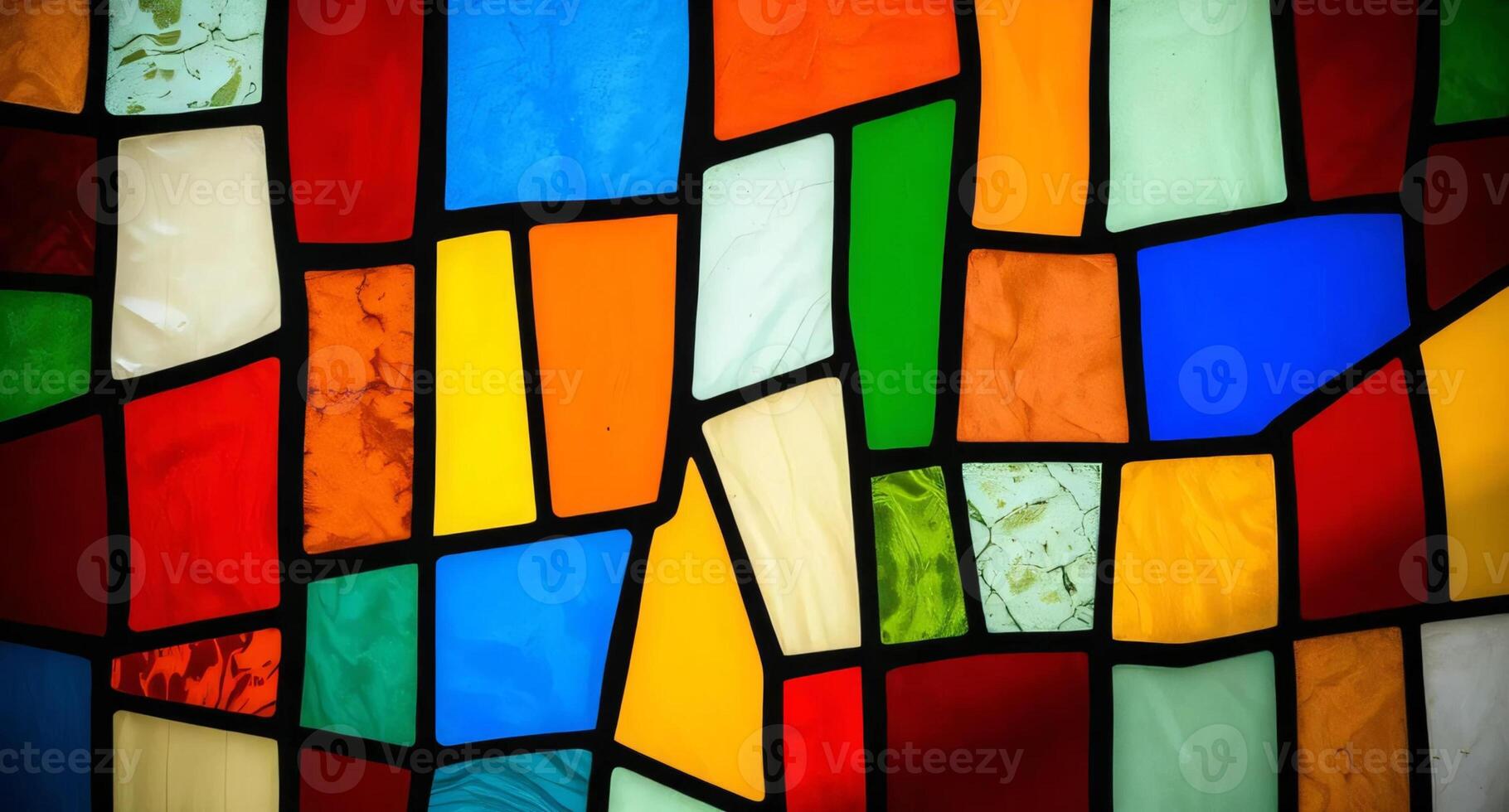 A colorful stained glass window with many different colors photo