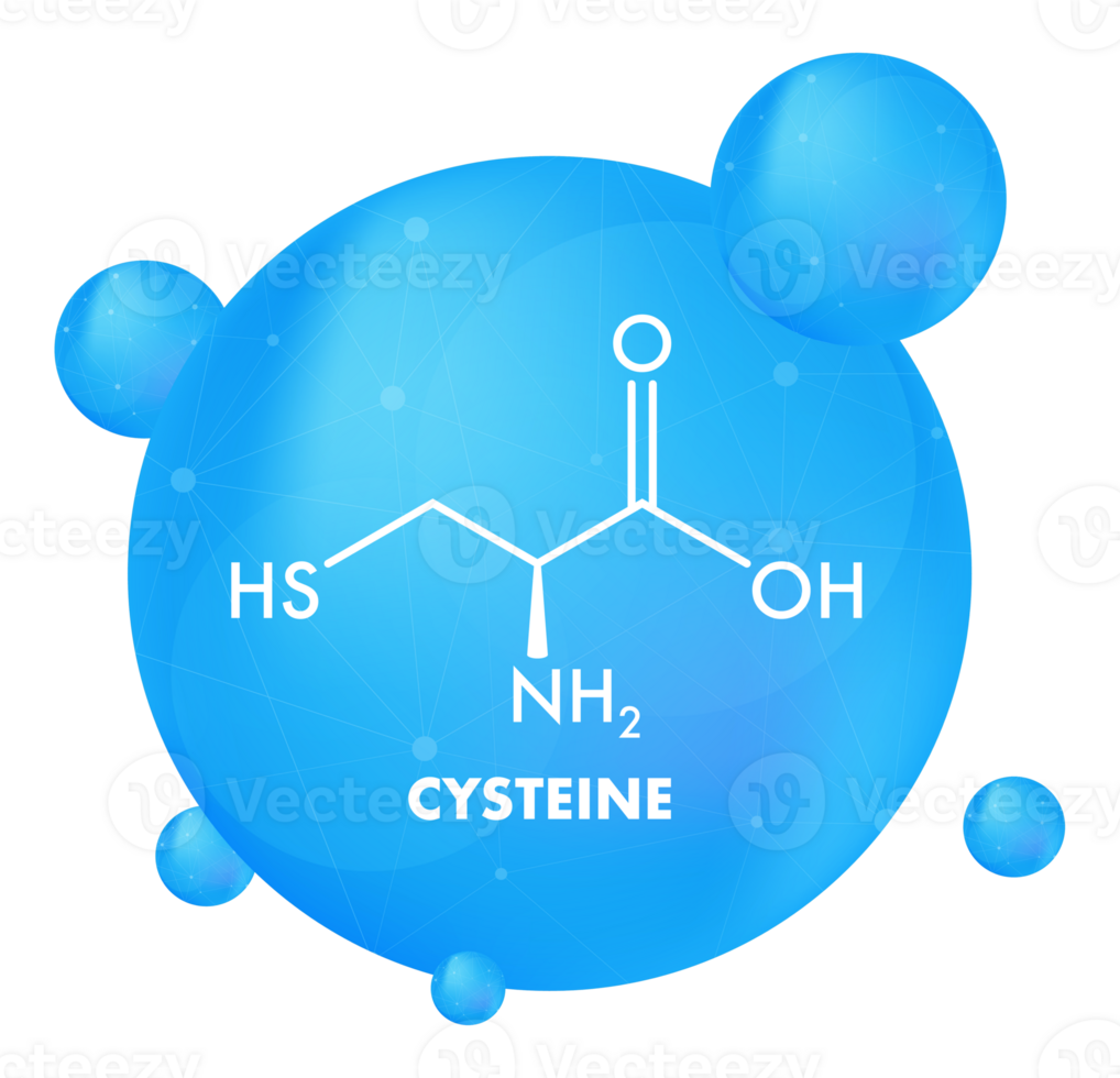 Cysteine, amino acid, chemical formula and molecular structure, 3d rendering png