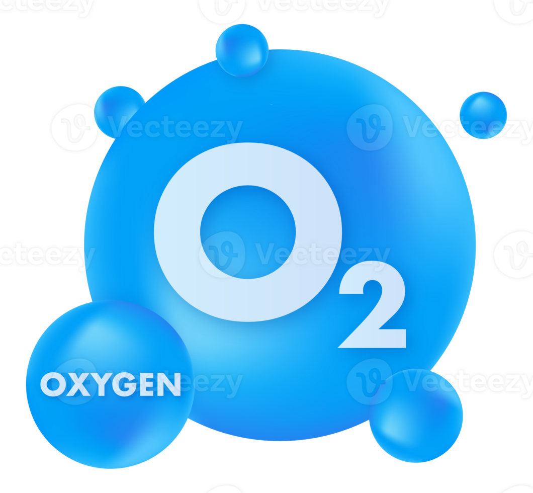 Oxygen molecule O2 with surrounding atoms forming blue sphere png