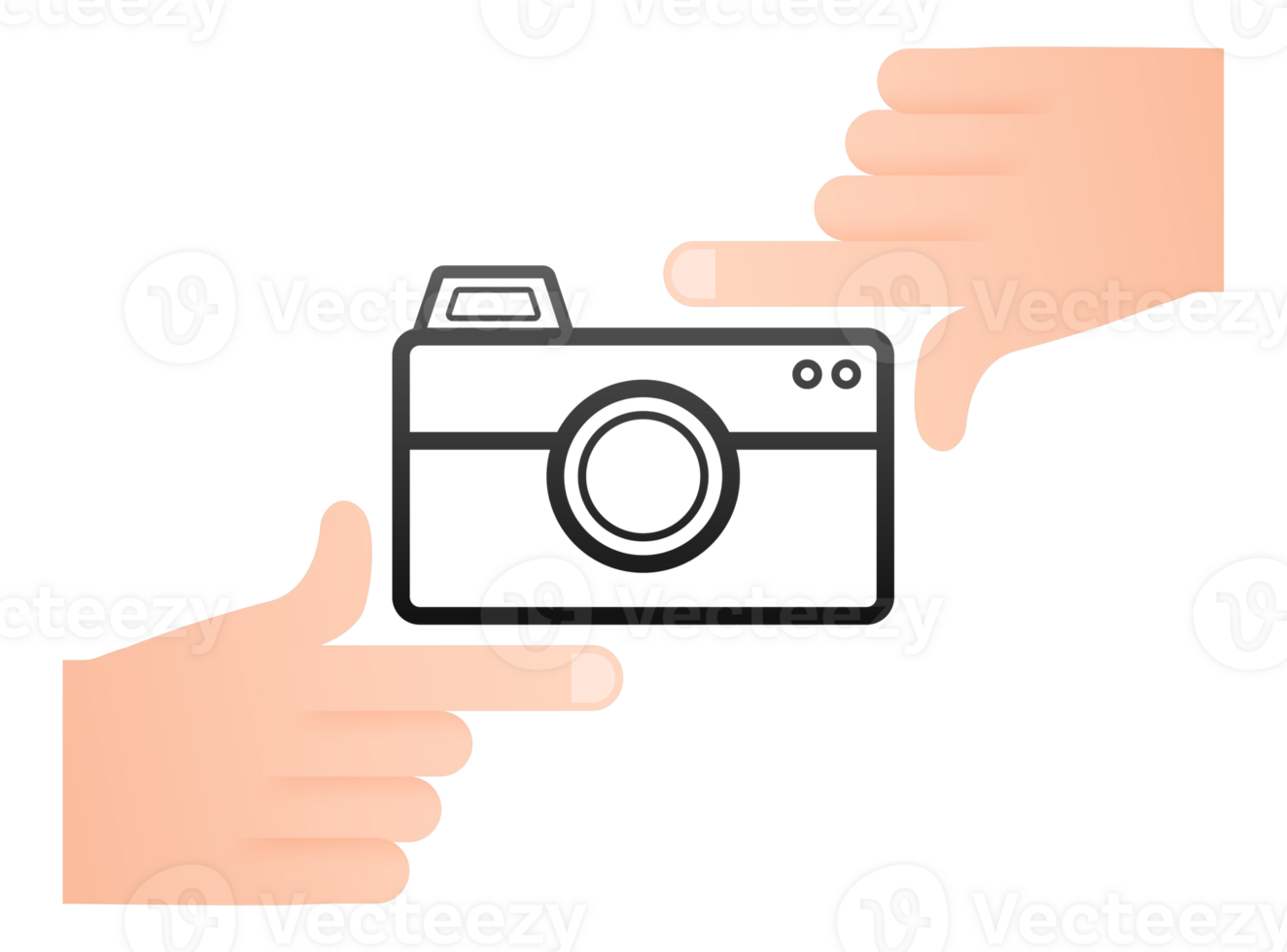Two hands framing a camera icon, taking a photo concept png