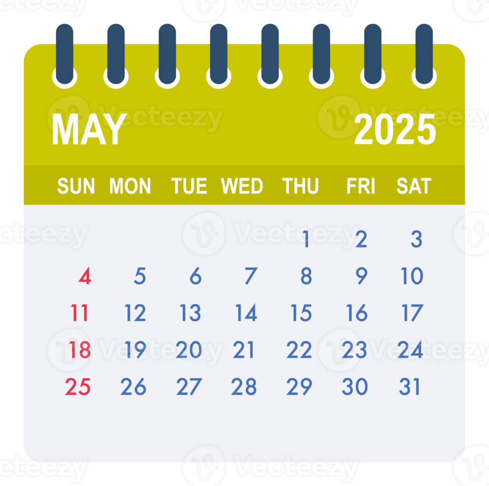 May 2025 calendar page showing days and dates png