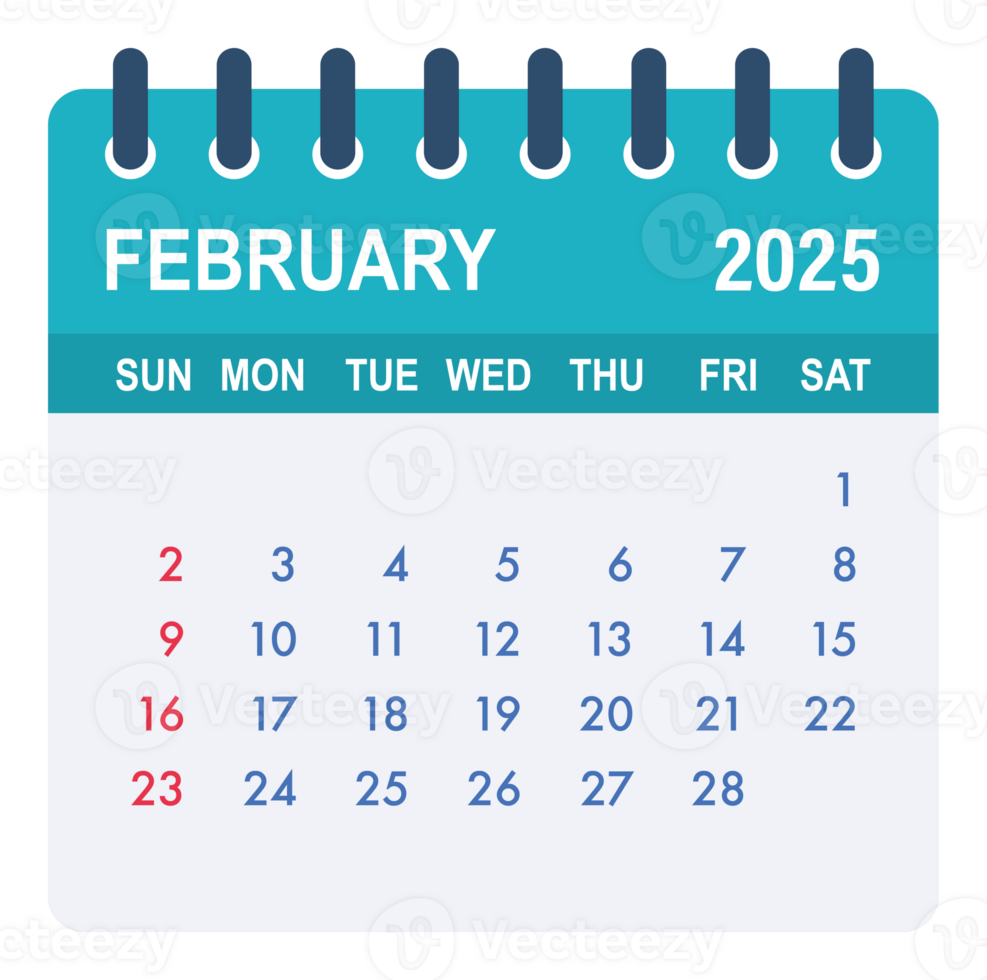 February 2025 Calendar Page Showing Days and Dates png
