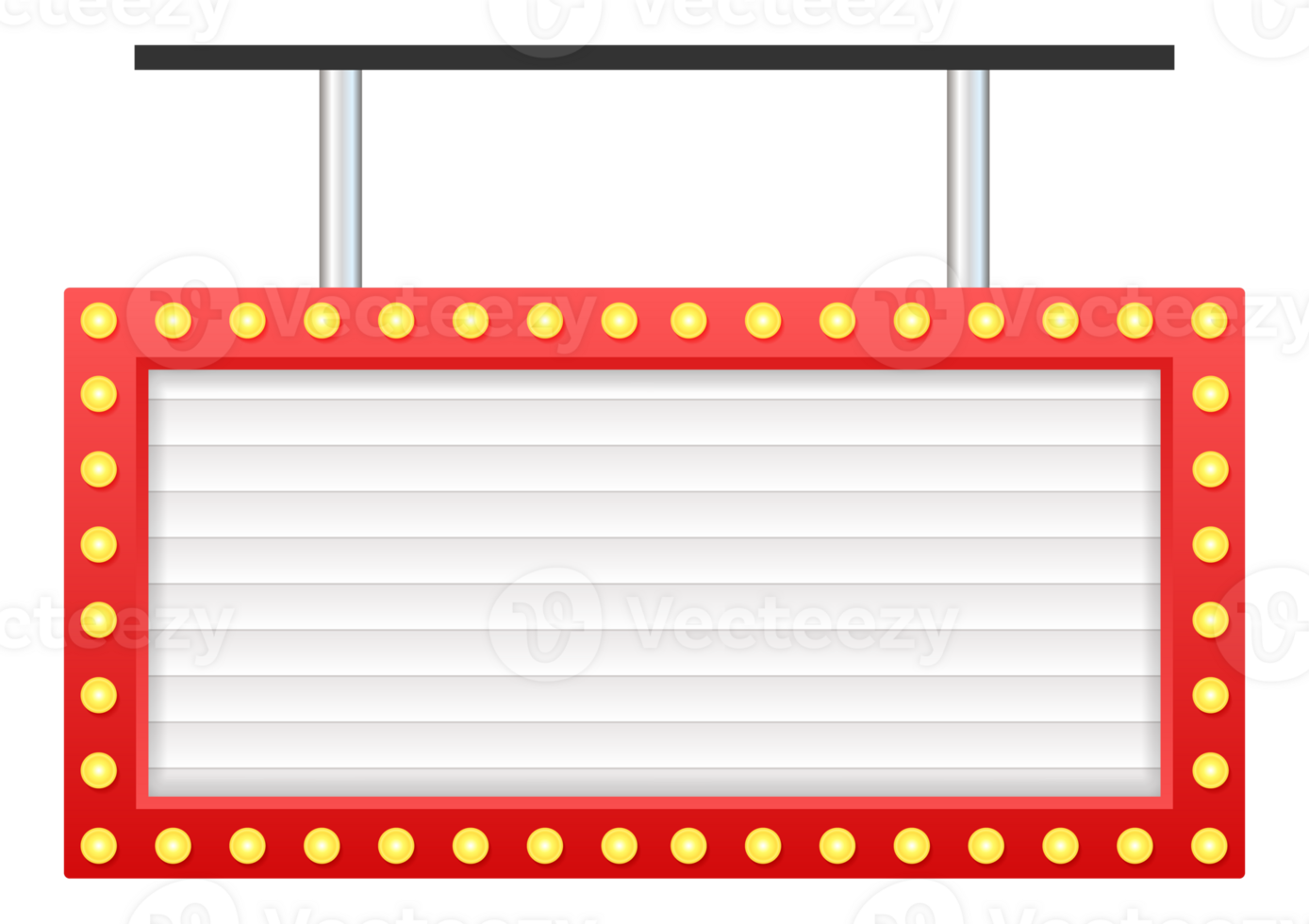 Hanging Blank White Billboard with Red Frame and Light Bulbs is Showing an Advertisement png