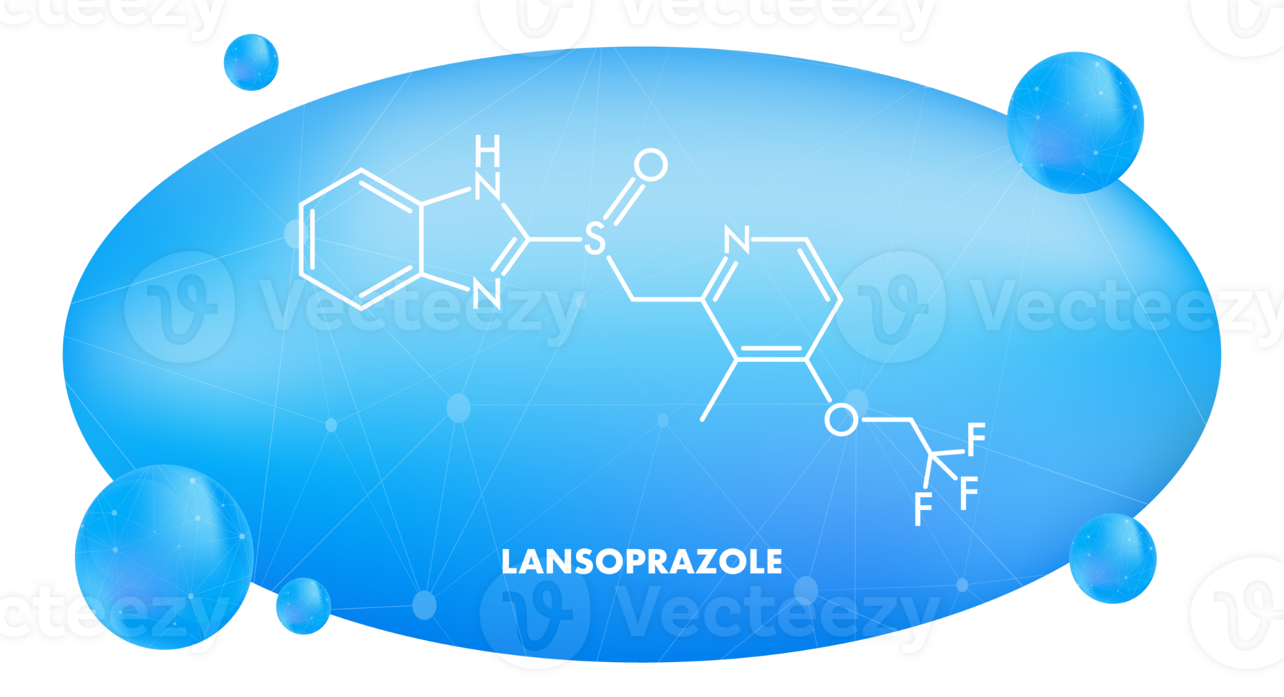 Lansoprazole molecular structure with blue gradient background png
