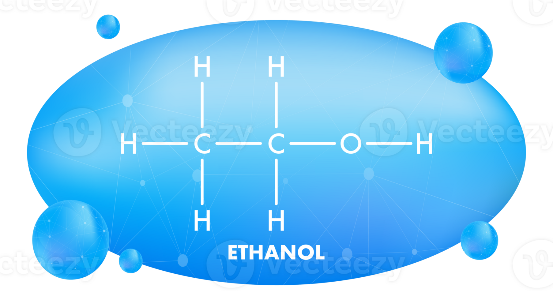 Ethanol molecule structure with blue spherical background png