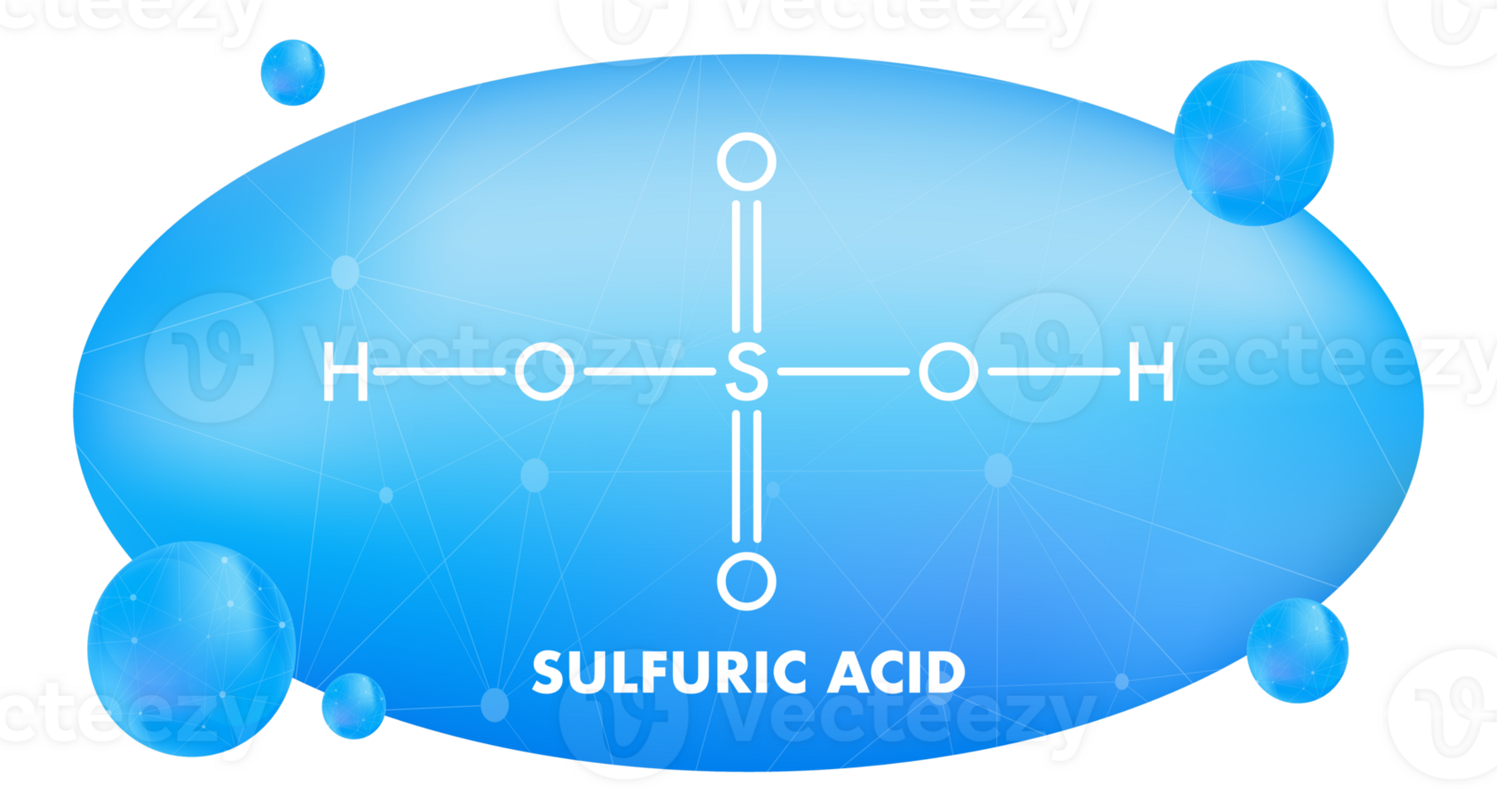 Sulfuric Acid Molecular Structure with Blue Spheres Floating Around png