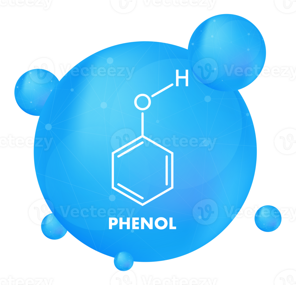 Phenol molecular structure with blue spheres forming a network png