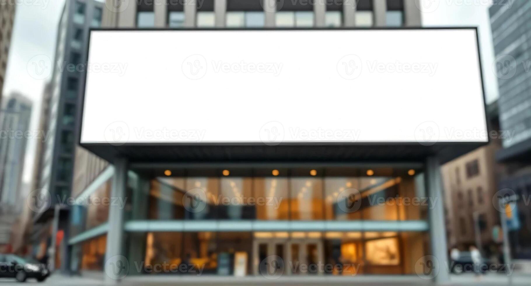 An empty billboard is in front of a building photo