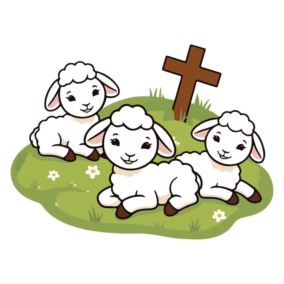 Sheep Resting in a Green Pasture Icon vector