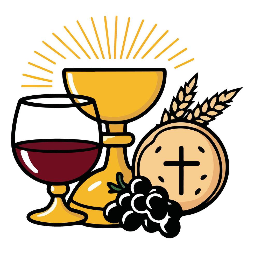 Wine Cup with Wheat and Grapes Icon vector