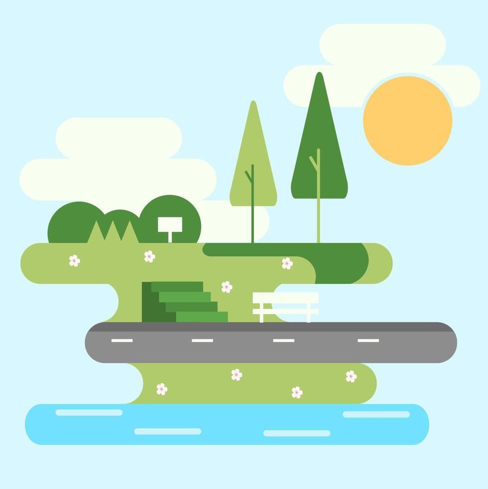 Floral Spring Branch with Sky and blue river vector