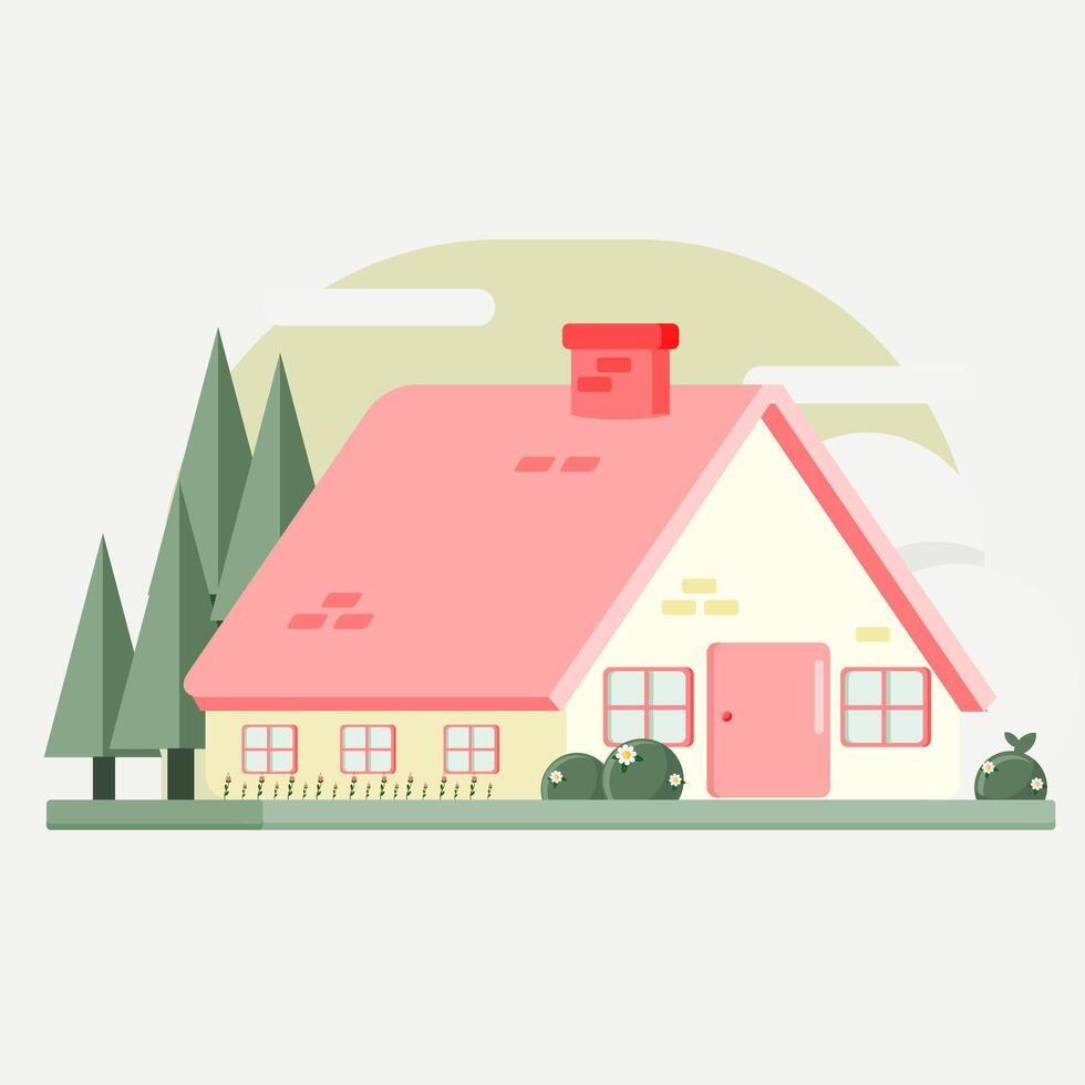 Warm Spring House Serene Flat Illustration vector