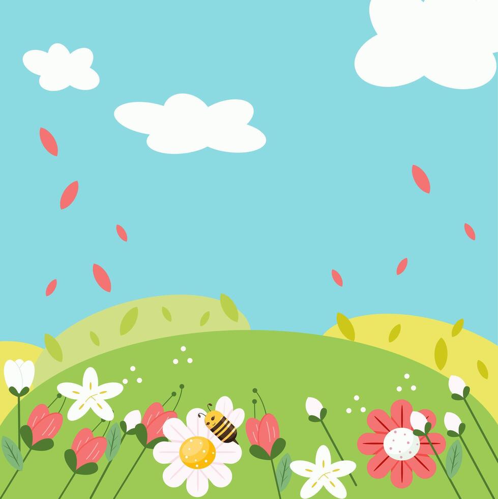 Cheerful Bee and Spring Flower Flat Graphic vector
