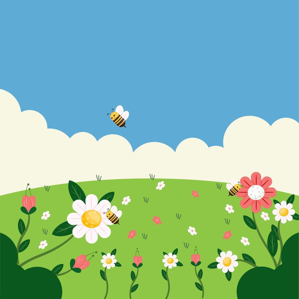 Blooming Spring Meadow Colorful Spring Flower Field vector