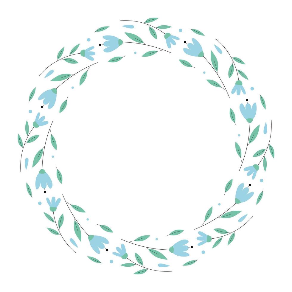 Spring wreath with blue flowers. Decorative element for cards, invitations, sale, scrapbooking. vector