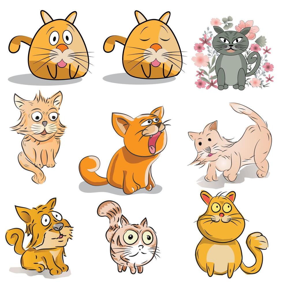 Cat Drawing and Illustration Set vector