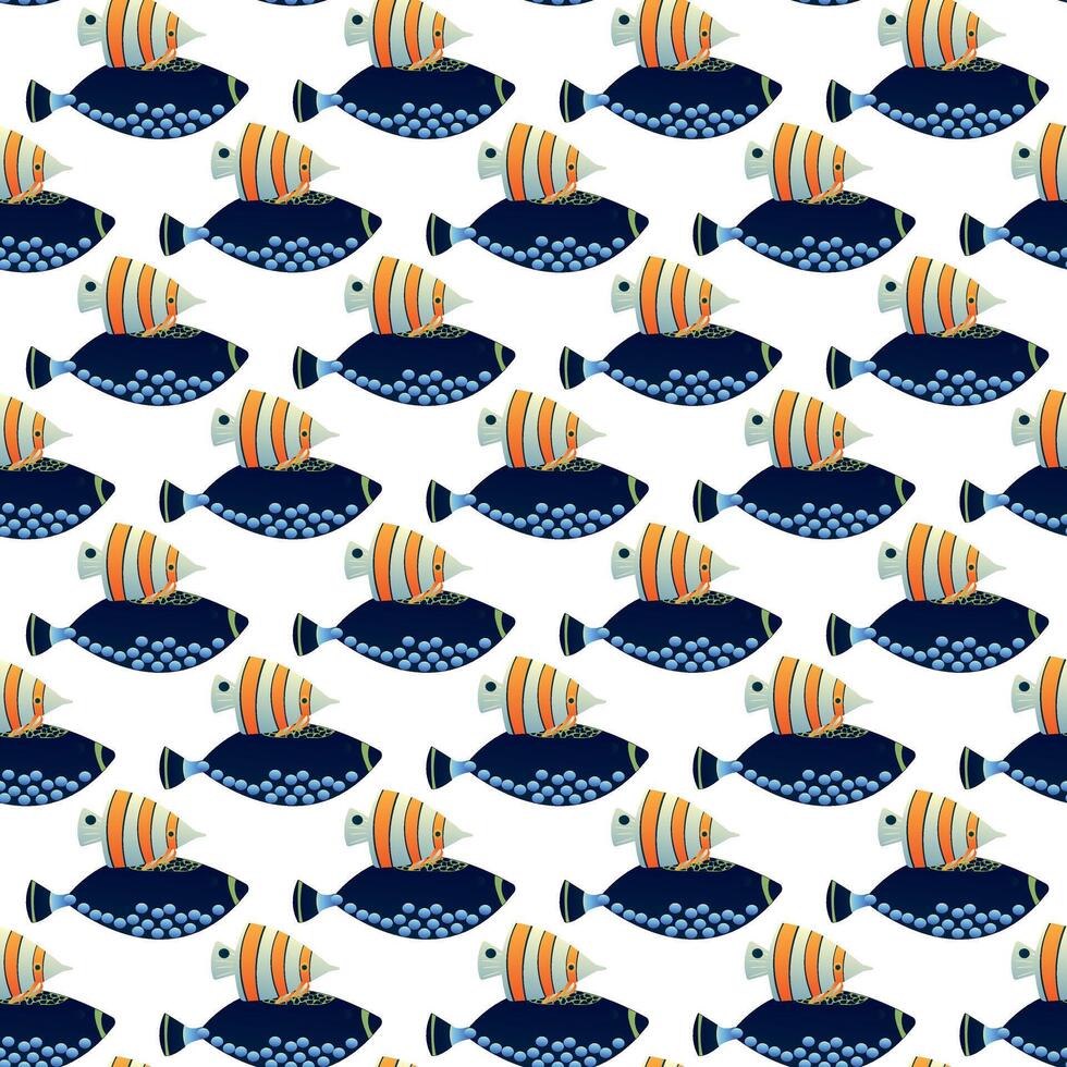Simple, blue and striped fish. Underwater inhabitants. Inhabitants of the ocean floor. Marine animals. Seamless pattern. vector