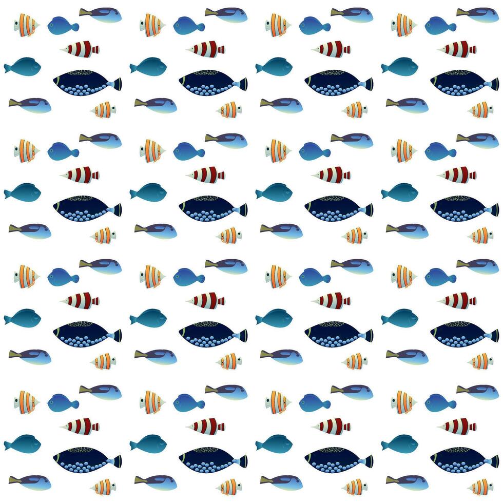 Simple blue, blue and striped fish. Underwater inhabitants. Inhabitants of the ocean floor. Marine animals. Seamless pattern. vector
