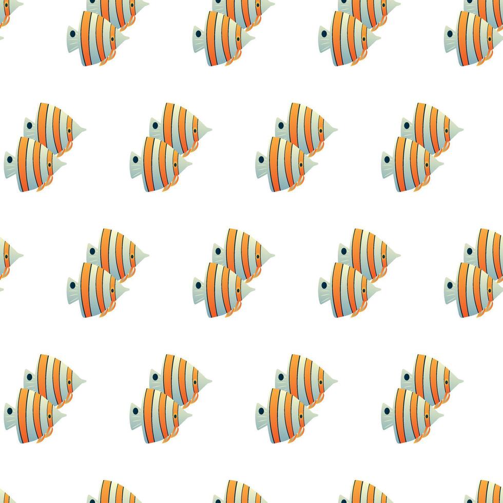 Simple fish with yellow stripes. Underwater inhabitants. Inhabitants of the ocean floor. Seamless pattern. vector