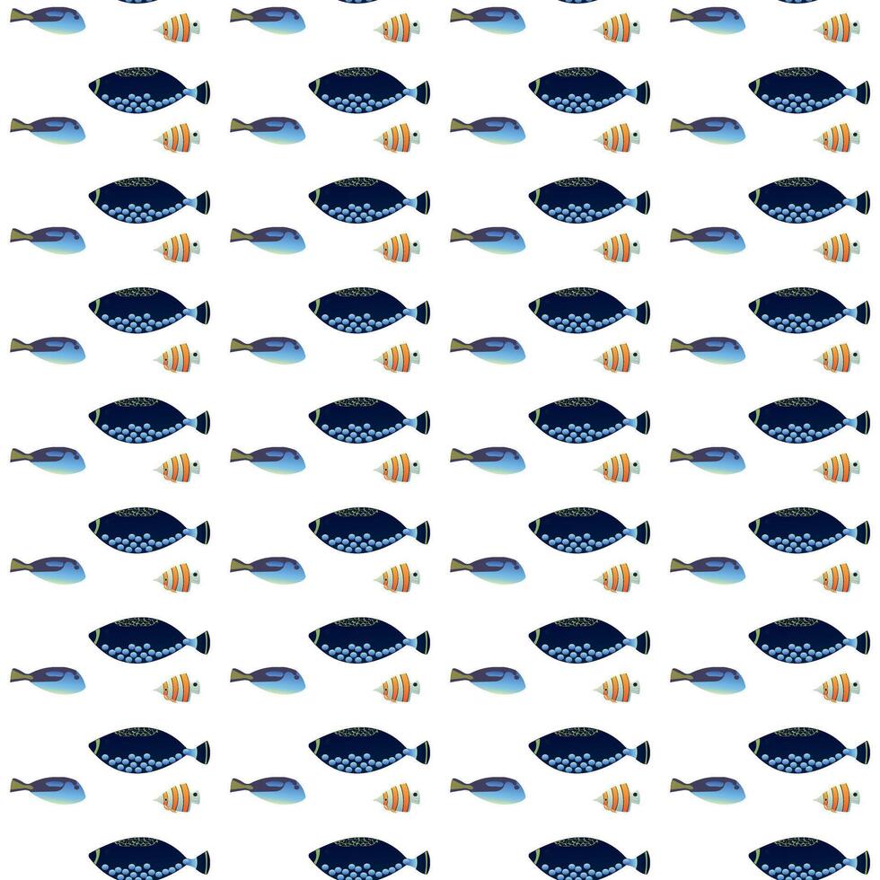 Exotic aquarium or sea fish. Flat style. illustration. Seamless pattern. vector